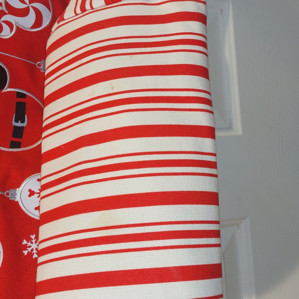 Disneyland Christmas Holiday Ornaments Mickey Red Canvas Tote Bag 20" Preowned - Picture 4 of 8